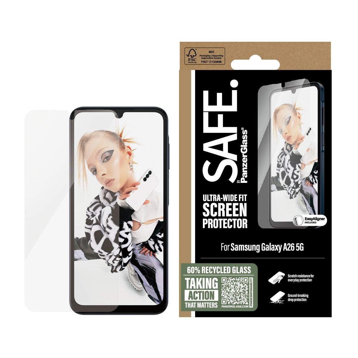 SAFE. by PanzerGlass® Skærmbeskyttelse Samsung Galaxy A26 5G | Ultra-Wide Fit m. EasyAligner